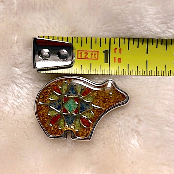 🐻 925 STAMP STERLING SILVER MOSAIC LAPIS STONE BEAR BROOCH PIN/NECKLACE PENDANT - Picture 5 of 7